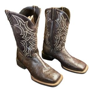 Ostrich Boots - Men 9 EE Brown EUC Square Toe Cowboy Boots / Cavenders